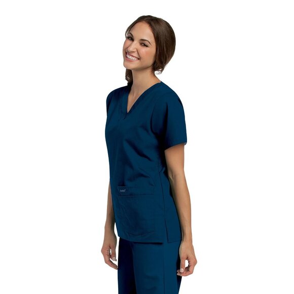 Landau Women’s Classic V-Neck Tunic Scrub Top, Navy, XXL - Picture 3 of 4